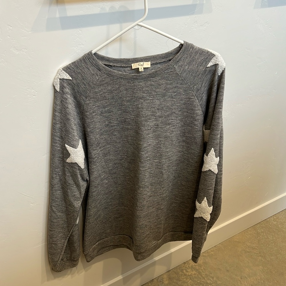 Gray star sleeve sweater